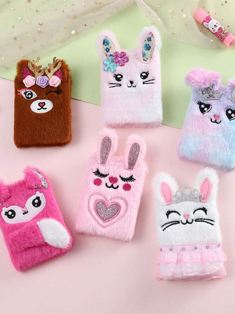 Neues Kinder Cartoon Kaninchen Plüsch Notizbuch, tragbares Mini Taschennotizbuch für Mädchen Studenten, Batik-Position variiert je nach Farbunterschied (4,3" x 3,3") - Verschiedenfarbig - Übersicht 1