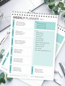 BUBU 1 件螺旋每日计划待办事项清单记事本 - 未注明日期的目标计划垫，带每小时计划表可撕记事本，文具办公学校用品返校 - 海洋浪漫 - 查看 2