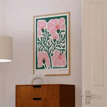 1pc Bright Abstract Flower Botanical Print,Floral Wall Art Poster, Modern Pink And Green Prints, Retro Flower Market Print, Fashion Paintings For Living Room Bedroom Home Office Dormitory Decor Wall Background Design Picture Optional Frame
