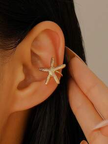 1 件女士朋克个性化月亮太阳海星花夹式耳环，无耳洞时尚珠宝配饰，适合日常佩戴 - 彩色 - 查看 6
