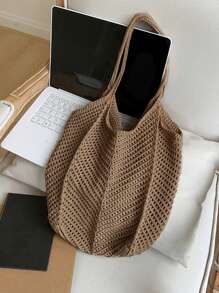 Women's Shoulder Bags Casual Straw Wicker Woven Ladies Handmade Totes Large Capacity Summer Beach Female's Messenger Bag Summer Large Capacity Crochet Knit Bag Women Woven Vintage Beach Shoulder Bag For Vacation Work Commute