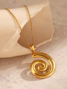 Colar com pingente espiral estilo boêmio de aço inoxidável, 1 peça, para o verão, design elegante para mulheres, uso diário, namoro, férias