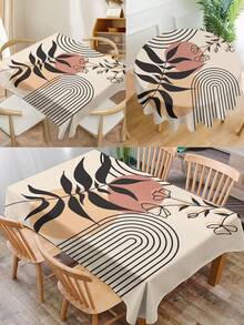 1pc Boho Style Plant & Floral Pattern Printed Tablecloth, Modern Polyester Rectangle/Round Water Repellant Tablecloth, Digital Printing For Living Room, Outdoor Dining Table, Small Round Table,Fall Decor,Autumn Decor,Room Decor - Multicolor - View 1