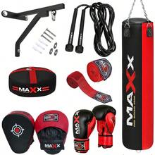 Maxx Home Gym Boxing Punch Bag Set 3ft 4ft 5ft With Gloves Focus Pads Floor Anchor Bracket Rope Hand Wraps Chain Complete Training Kit - 5FT - View 1