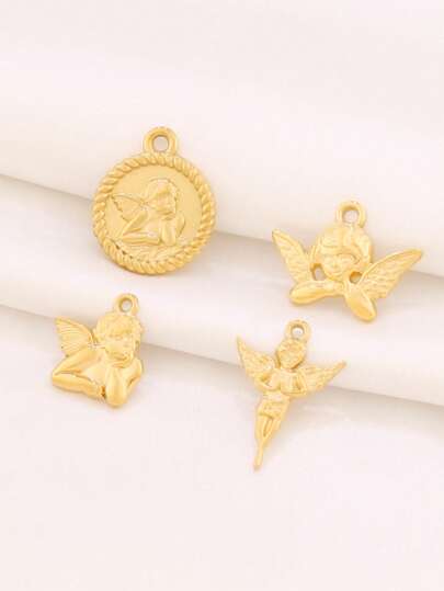 3 pezzi Ciondoli Angelo in acciaio inossidabile, accessori per la realizzazione di gioielli, placcati oro 18 carati