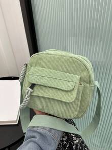 1pc Solid Color Multi-Pocket Mini Corduroy Convenient Commuter Zipper Fashionable Minimalist Casual Crossbody Shoulder Bag Suitable For Women Daily Use