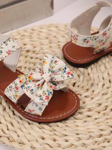 1 Pair Toddler/Little Girl Solid Color PU Dot Strap Round Toe Flat Sandals, Lightweight & Fashionable Roman Style Casual/Holiday Wear Shoes, Suitable For 3-12 Years Old, Spring/Summer