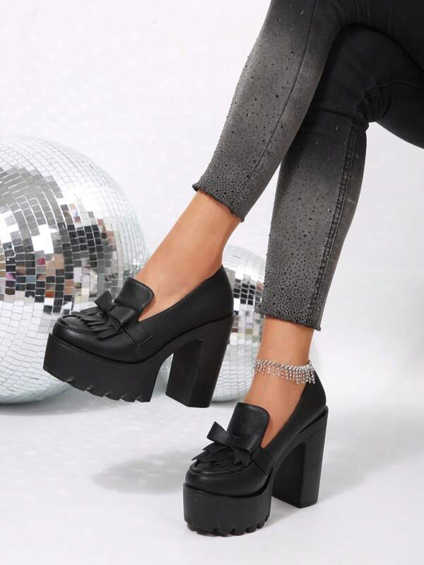 Women"S Mary Jane High Heels - High Heel, Thick Sole, Round Toe, Synthetic Upper & Fabric Insole, Rubber Outsole, Super High Heel, 4-Season Wear, Fashion Design, Multifunctional Fashion | French Style Shoes| Rubber Outsole