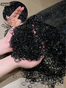 1000/3000 件加厚耐用橡皮筋马尾辫固定器，高弹性，黑色，几何图案，休闲，ABS 塑料，发带，发饰，发圈， - 黑色 - 查看 10