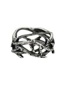 Y2k 银荆棘戒指 尖刺铁丝网戒指 独特几何戒指 开口可调节戒指 哥特式街头风戒指 - 復古銀色 - 查看 3