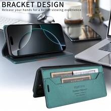 带卡槽的钱包式 RFID 屏蔽磁性翻盖仿皮保护壳，适用于 和三星 Galaxy，兼容小米 Redmi Pixel OPPO Realme Xperia 柔软商务防震保护套 - 綠色 - 查看 5