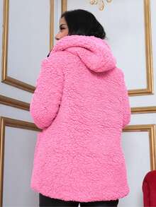 Double Teddy Coat Max Lined Blazer Hood Pockets With Internal Lining Women's Winter Overcoat - 淺粉色 - 查看 2