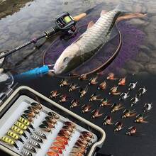 24/38 件/盒干蝇/湿蝇，用于鳟鱼钓鱼，飞蝇套装，人造饵，混合款式，飞蝇，飘带，材质：人造羽毛和人造丝