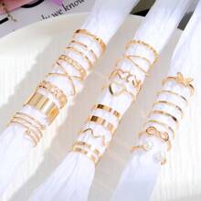 22 anéis boêmios de imitação de pérolas em forma de coração, design exclusivo, anel simples e elegante da moda feminina