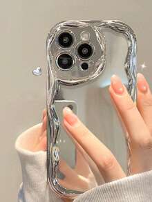 镜面奶油色波浪边高端电镀银漆防摔手机壳保护套兼容 XR/7/8，兼容 16/11/16pro/16plus/16promax/16e/15Promax/13/14/12/XS/XR/7G/8P， 13/14，柔软奶油色波浪边亮面全新 TPU 防摔彩绘保护手机壳防水防震防刮