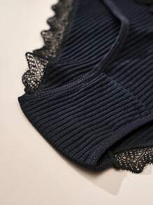 DORSU 3 piezas conjunto de ropa interior de mujer de encaje, de algodón, de talle bajo, sexy, de deseo puro, transpirable y sin costuras