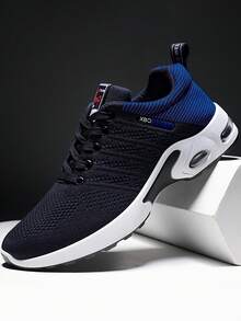 [Gorpcore Mountain Style] Men's Outdoor Fitness/Commute/Summer Outfit Black & White Contrast Breathable Mesh Cushioned Air Sole Sneakers, Round Toe Mid-Top Lace-Up 3cm Hidden Elevator Lightweight EVA Midsole Running Shoes ,Gym 2000s Style Valentine's Day Ideas - Multicolor - View 8