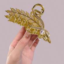 1pc New Cat Eye Stone Wheat Ear Clip Hair Clip, Women Hair Claw, Luxury Retro Metal Leaf Hair Clip Summer