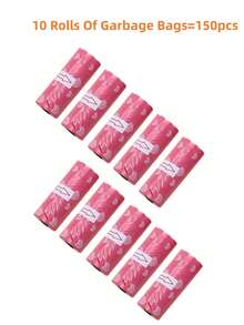 5 Rolls Pet Waste Bags, 75pcs Total (1 Roll = 15pcs, Expanded Size: 30x22cm) Outdoor Portable Cleaning, Can Be Used For Car Trash Bags - Pink - View 18