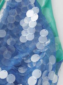 Women Halter Neck Dress Casual Contrast Colors Sequins Cowl Neck Backless Mini Party Dress For Beach Club Streetwear - 藍色 - 查看 7