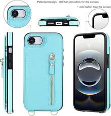 i Phone 16e ケース 手帳型 ショルダー ストラップ 背面 フリップ 紐付き クロスボディ アイホン 16e スマホケース アイフォン 16e 手帳ケース アイフォン16e 携帯カバー iPhone16eケース 適用 【BonwFzin】 RFID防止 肩がけ 首掛け 斜め掛け 小銭入れ ファスナー型 ストラップ付き カード カードケース スタンド カード入れ カード収納 パープル - ライトブルー - チェックする 5