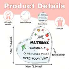 2D flach geschnitzter Acrylplakette - ein Geschenk für Frauen, Mütter, Schwestern, Lehrer - einzigartiges Geburtstags- und Weihnachtsgeschenk, mit der Botschaft "Une Maitresse Formidable C'ane S'oublie Jamais Merci Pour Tout", klassischer Stil, Familien-Thema