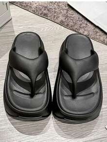 Women's Thick Sole Flip Flops Fashion Sandals, EVA Platform Slip-On Sandals, Non-Slip Casual Beach Shoes For Summer. This Style Runs Small, Please Order One Size Up. - Black - View 8