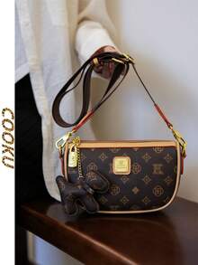 Women's Adjustable Shoulder Strap Color Block Chain Decor Letter Accent Mahjong Crossbody Bag