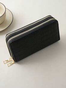 1PS 2025新款PU鳄鱼皮手拿包多卡位双层大容量双拉链女士钱包毕业礼物节日礼物。