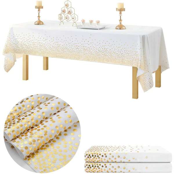 1/2/4pcs White Tablecloth With Gold Dots, Party Tablecloth Suitable For Birthday, Wedding, Back To School Season, Restaurant, Picnic Decoration, Gold Tablecloth, Restaurant Party Decor