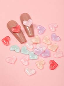 10 Pieces Of Mixed-Color Heart-Shaped Nail Art Accessories, Dopamine Resin Three-Dimensional Nail Art Pendants, DIY Wearable Nail Material Pack. Simple Style And Versatile, Suitable For Nail Salons