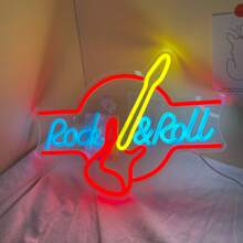 FOMZZE Neon-Licht Gitarren-förmige LED Wanddekoration, USB betriebene Lampe für Musikveranstaltungen, Bar, Heimdekoration - Blau und Gelb Neon-Licht, Musik-Themen Dekoration | Rock Muster | Dekorative LED-Beleuchtung, Gitarren Dekoration