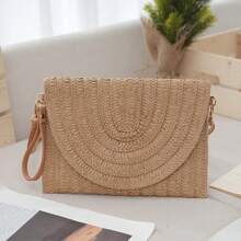 1pc Customized Simple Versatile Handwoven Hollow Straw Tote Bag, Suitable For Beach Holiday Shoulder Bag
