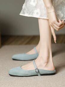 Mocasines de mujer de punta cuadrada color azul claro, de estilo informal y versátil para usar en la oficina, zapatos planos de alta calidad tipo Mary Jane para actividades al aire libre en primavera/otoño