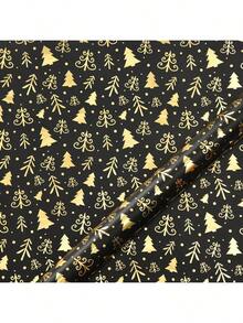 6 Stücke Weihnachtsgeschenkpapier mit Folie, Vintage Schwarz Gold Hirsch, Schneeflocke, Weihnachtsbaum Geschenkverpackung