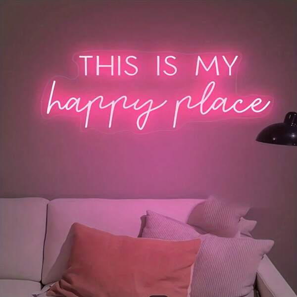 "Das ist mein glücklicher Ort" LED Neon Schild - USB betrieben, Schlafzimmer Dekoration, perfektes Einweihungsgeschenk