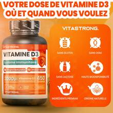 Vitamine D3 2000 UI 50 mcg Haute Concentration, 450 comprimés (plus de 15 mois), pour le système immunitaire, les os et les muscles, Vitastrong de qualité supérieure - Autres - Voir 5