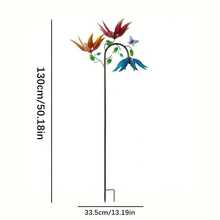 Large Stainless Steel Wind Up Metal Flower Butterfly Windmill - 3 Rotating Colourful Flowers & Butterflies, Weather Resistant Outdoor Patio Art Decoration For Deck, Patio, Patio Decoration, Whimsical Designs