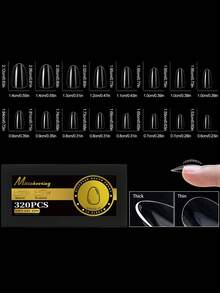 16 Sizes S&M Curved Arch Soft Gel False Nail Tips Full Cover Press On Almond Capsules French Coffin Square 320Pcs Artificial Fake Nails Extension For Women Girls DIY Manicure Supplies - Clear - View 16