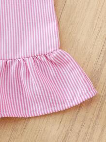 Girls Sleeveless Striped Ruffled Bow Tank Top + Striped Shorts 2Pcs Set, Summer