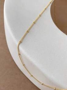 1 pieza Collar de mujer de acero inoxidable color oro, con una sola capa de perla, impermeable y resistente a la decoloración de larga duración