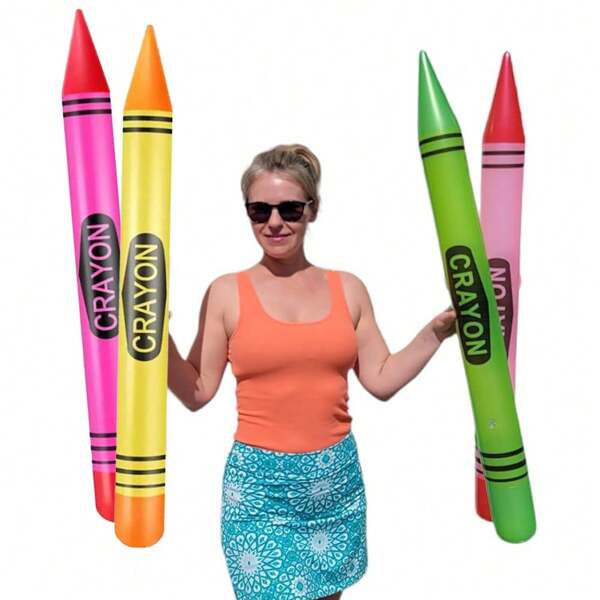 Inflatable Crayon Set, Giant Crayon Prop, Oversized Colored Pencil, Paintbrush Hanging Inflatable Decor, Suitable For Garden, Room, Birthday, Party Decoration