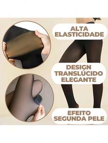 Women's 220G Thermal Tights With Fur Lined Elastic Slim Leggings P To Plus - 黑色 - 查看 5