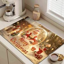 1pc Christmas Santa, Snowman & Tree Printed Silicone Coffee Drink Coaster, Anti-Slip Absorbent Washable Drainage Mat For Countertop, Kitchen, Dining Table, Holiday Decor