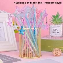 Set de 12 piezas/5 piezas/1 pieza de bolígrafos de gel con purpurina con cola de sirena y colgante de estrella de mar, Body ovalado de plástico, tapa de presión, punta media, tinta negra de 0,5 mm, apto para adultos y vuelta al colegio