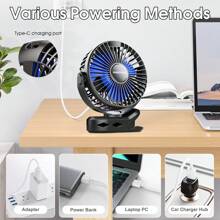 SWEETFULL 4000mAh tragbarer Tischventilator, 360° drehbarer Clip-Ventilator mit LED-Anzeige, wiederaufladbarer leiser Mini-Ventilator, multifunktionaler Zweifach-Ventilator, für Schlafzimmer, Büro, Fitnessstudio, Outdoor, Reise, Sommer