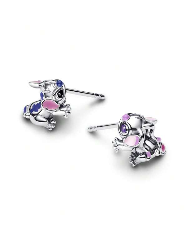 Disney 1pc 's New 925 Sterling Silver Cartoon Cute  Holding Flower Stud Earrings Fashion Holiday Gift Earrings