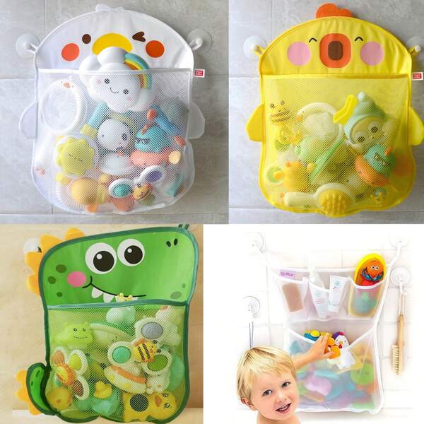 Organizador de juguetes de baño, Almacenamiento de juguetes de baño para ducha, Soporte colgante de malla para juguetes de bañera que permite que los juguetes de bañera se sequen talla grande rápido, Organizador de juguetes de bañera con 2 ventosas