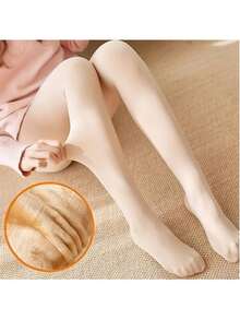 1 Piece Black 600D Fleece Lined Thermal Tights For Women, Minimalist And Fashion Pantyhose - Màu be - Xem 2