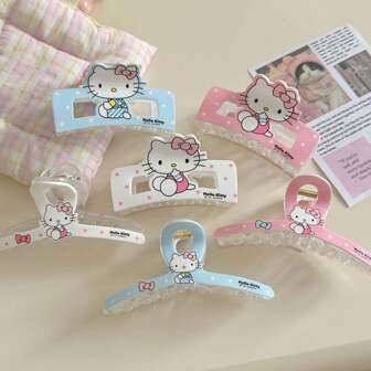 Sanrio Set de 2 pinzas de pelo de acrílico con diseño de gato KT de tres colores, dulces y de moda